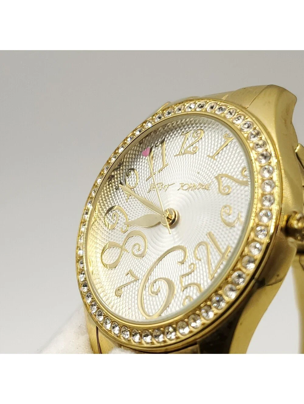 Betsey Johnson Rhinestone Bezel Gold Tone Womens Watch 39mm New Battery